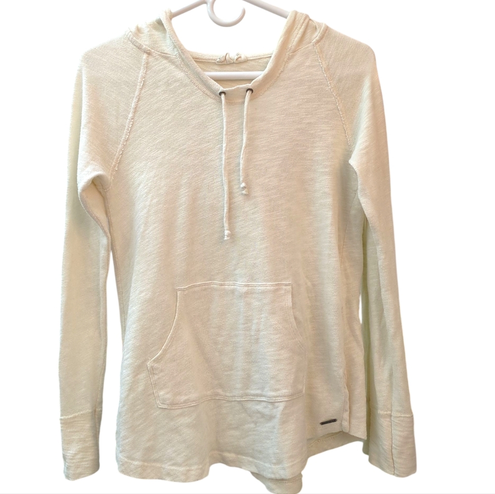 Roxy Slub Knit Hoodie, XS, Lightweight Sweatshirt Pullover, Cream, Pocket, Cozy